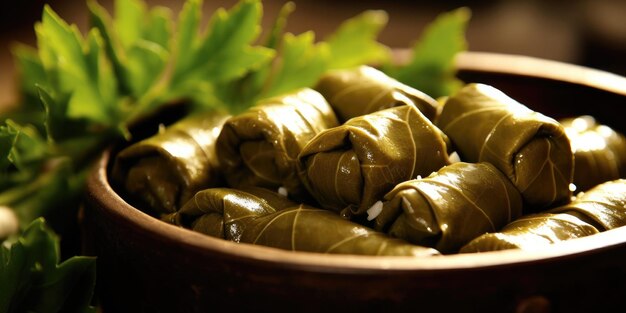 Photo homemade dolmades featuring grape leaves stuffed with rice