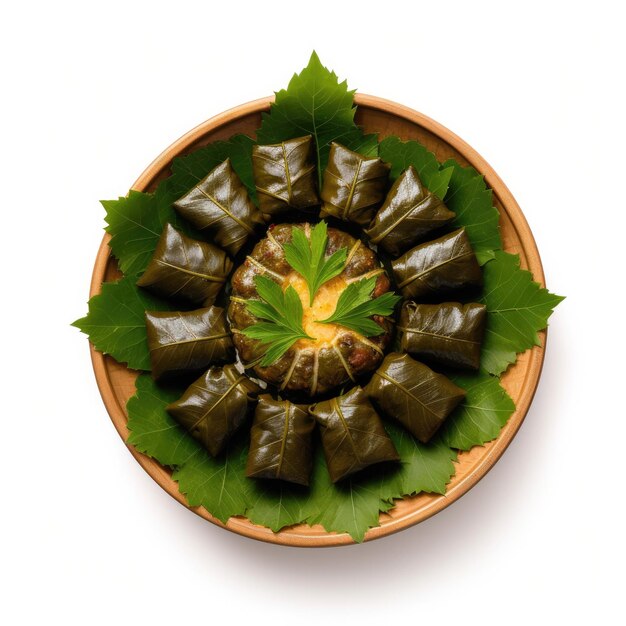 Photo homemade dolmades featuring grape leaves stuffed with rice