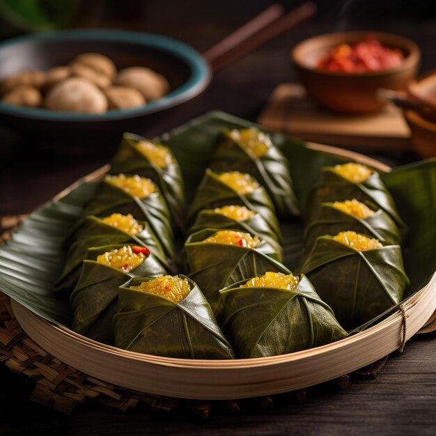 Photo homemade dolmades featuring grape leaves stuffed with rice