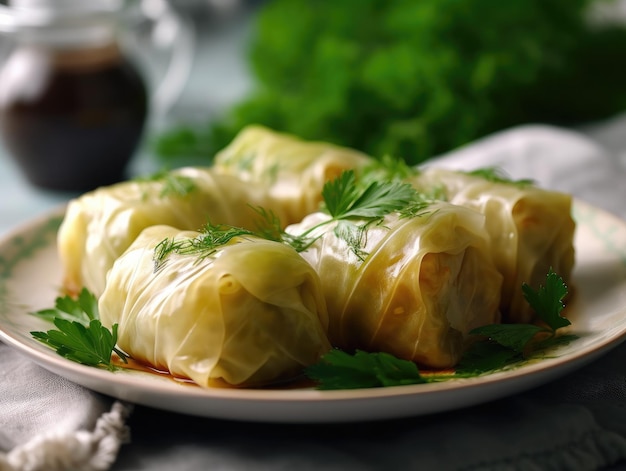 Photo homemade dolmades featuring grape leaves stuffed with rice