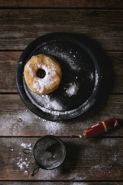 Homemade donut with sugar powder