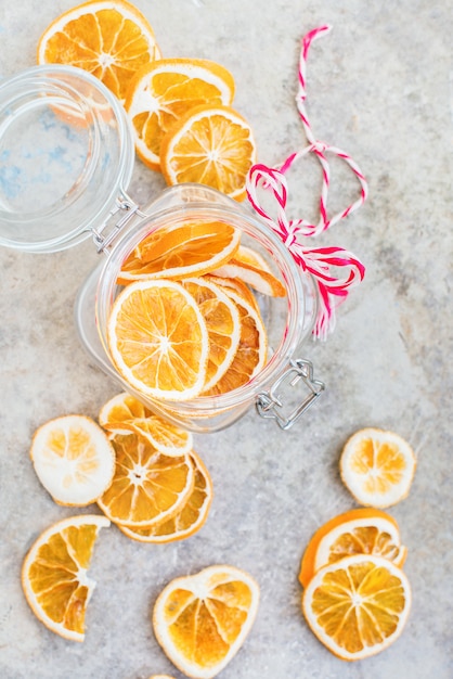 Homemade dried oranges slices from above