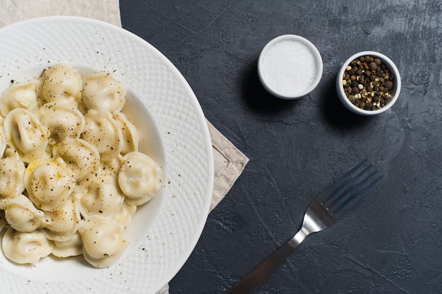 Homemade dumplings on a plate. 