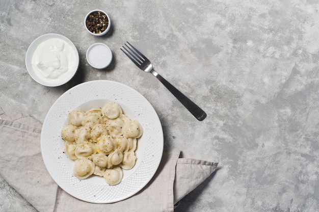 Homemade dumplings on a plate. 