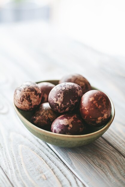 Homemade easter eggs in a bowl