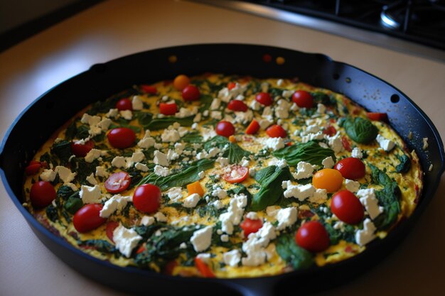 Premium AI Image | Homemade egg spinach and feta frittata