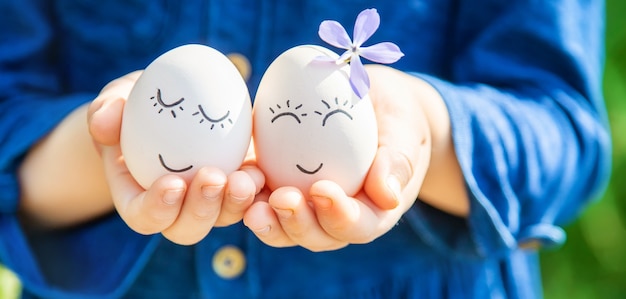 Homemade eggs with beautiful faces and a smile. 