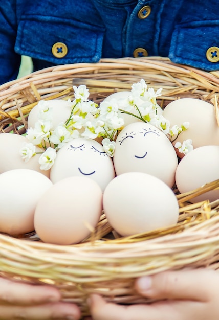 Homemade eggs with beautiful faces and a smile. 