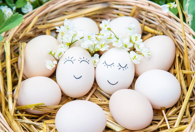 Homemade eggs with beautiful faces and a smile.