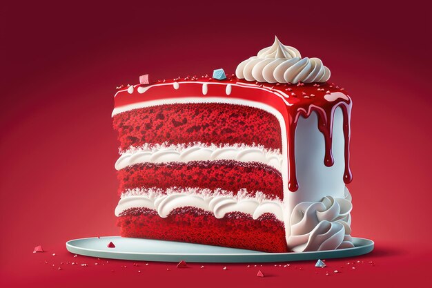 Домашний пустой красный бархатный торт на ярком фоне, созданный с помощью генеративного ИИ