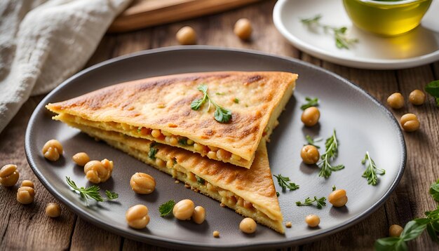 Photo homemade faerinata or socca chickpea pancake traditional italian snack baked garbanzo flour pancake