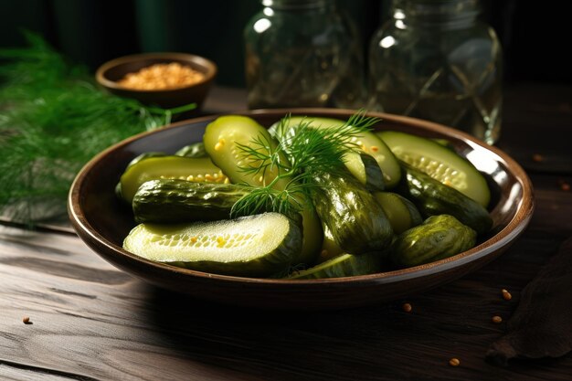 Homemade fermented pickled cucumbers in a plate