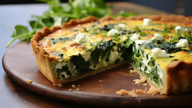 Homemade feta spinach quiche tart