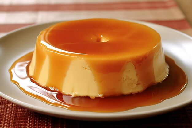 Homemade flan dessert with a creamy caramel glaze