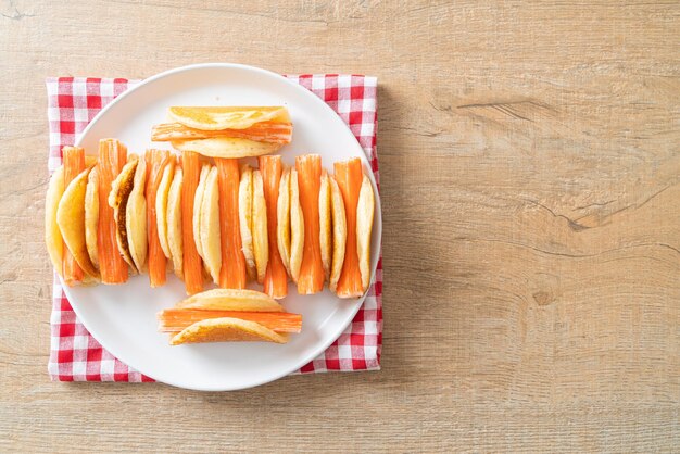 homemade flat pancake roll with crab stick