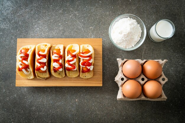 homemade flat pancake roll with sausage