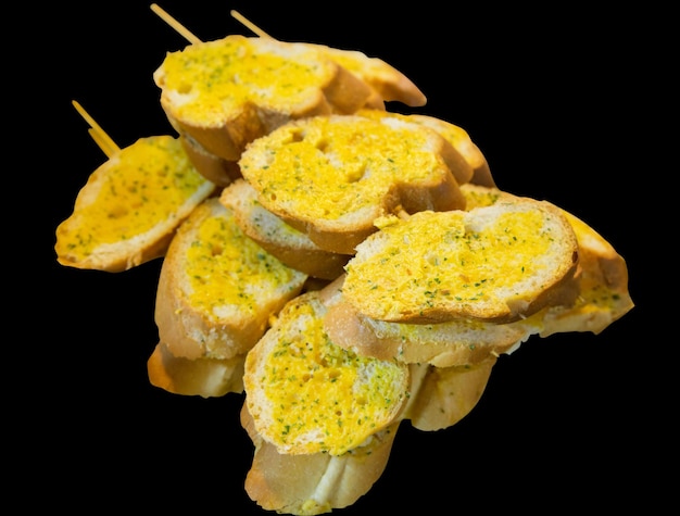 Homemade food Garlic Bread Skewers focus selective