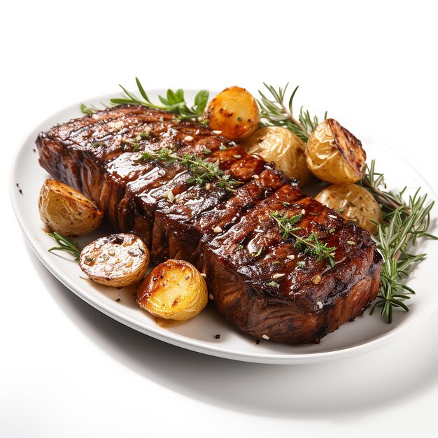 Homemade Food Steak with Potatoes on a Plate