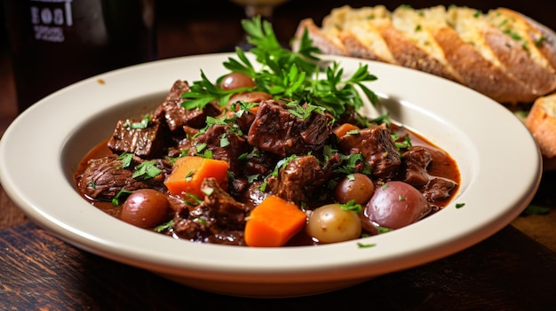 Homemade french beef bourguignon stew