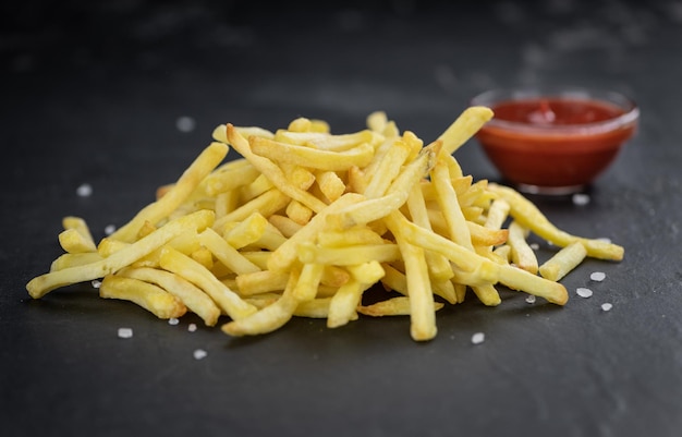 Homemade French Fries closeup shot selective focus