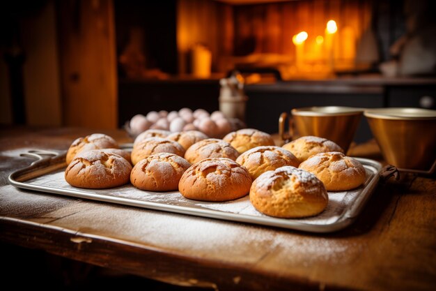 Premium Photo | Homemade fresh baked goods on a baking sheet against