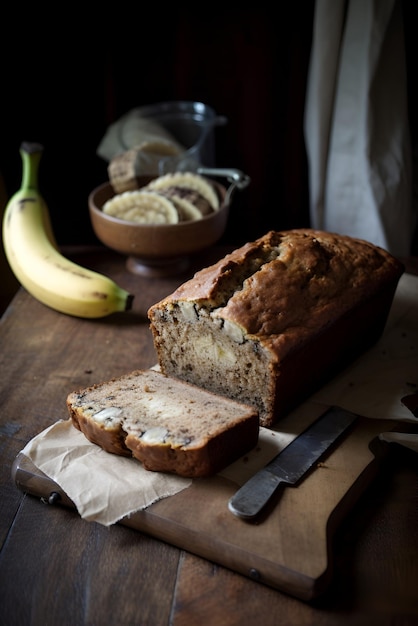 Homemade fresh banana bread with walnut and cinnamon Generated AI