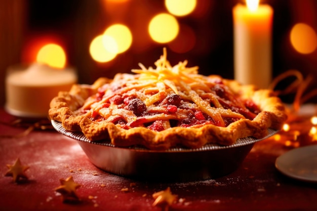感謝祭の日のお祝いのための自家製の新鮮なカボチャのタルト秋の収穫期に生成された秋のパイのクローズアップ伝統的なアメリカのカボチャのチーズケーキAI