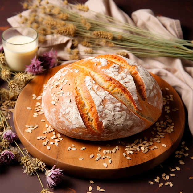 Фото Домашний свежий хлеб с кислым тестом темный фон изображение, сгенерированное ии