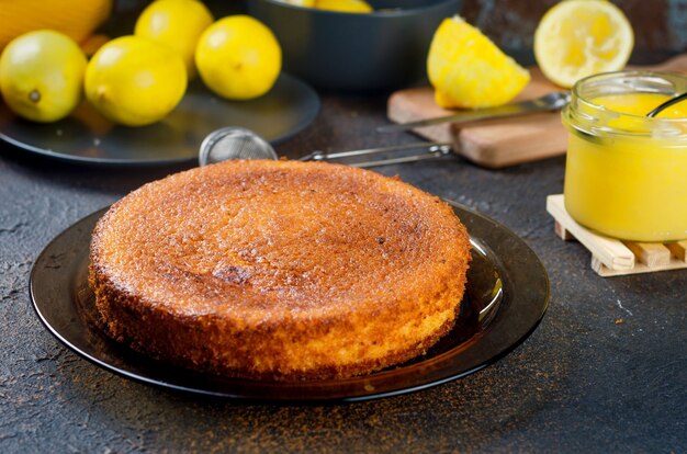 Homemade freshly baked sponge cake on plate