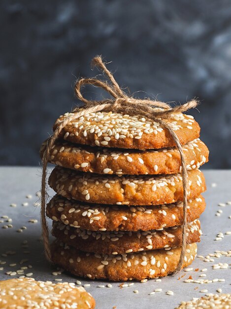 Homemade freshly baked tahini and sesame seeds cookies