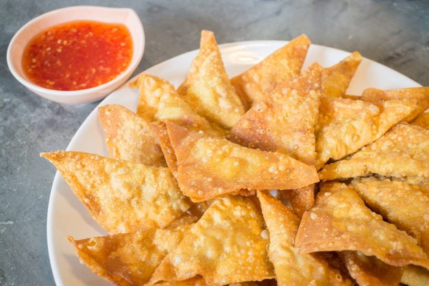 Homemade fried dumplings serving on the plate