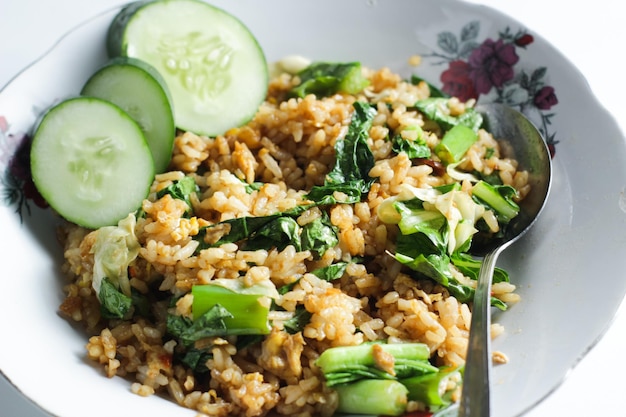 Homemade fried rice isolated on white background