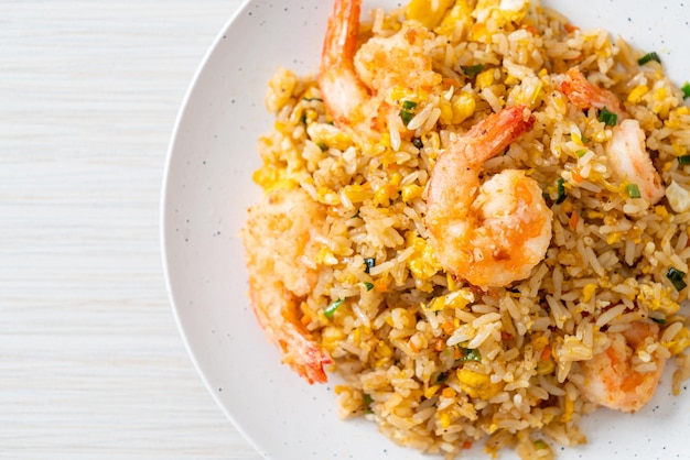 Homemade fried shrimps fried rice on plate in thai style -\
asian food style