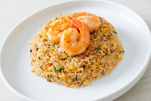 homemade fried shrimps fried rice on plate in Thai style - Asian food style