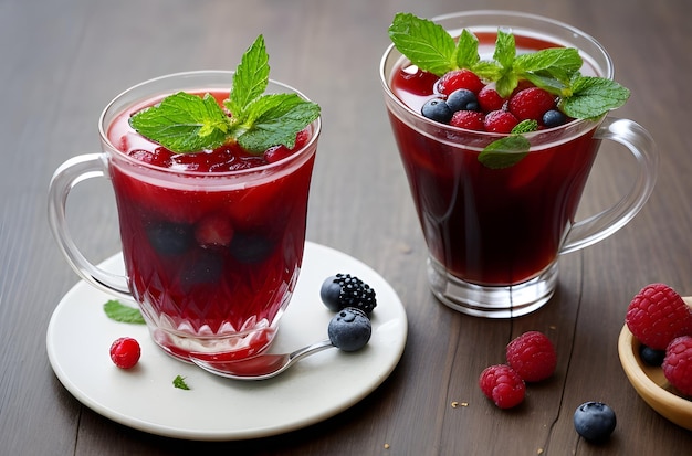 homemade fruit and berry tea with mint