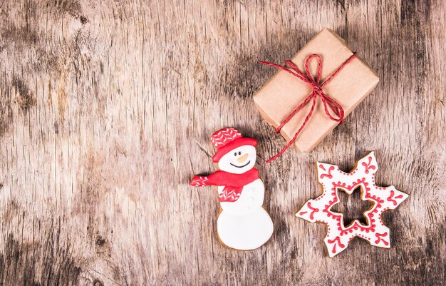 Homemade gingerbread cookies and gift box