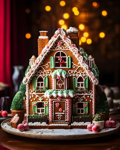 Домашний дом из имбирного хлеба Рождественская концепция имбирный дом печенье Новый год концепция праздничная табличка