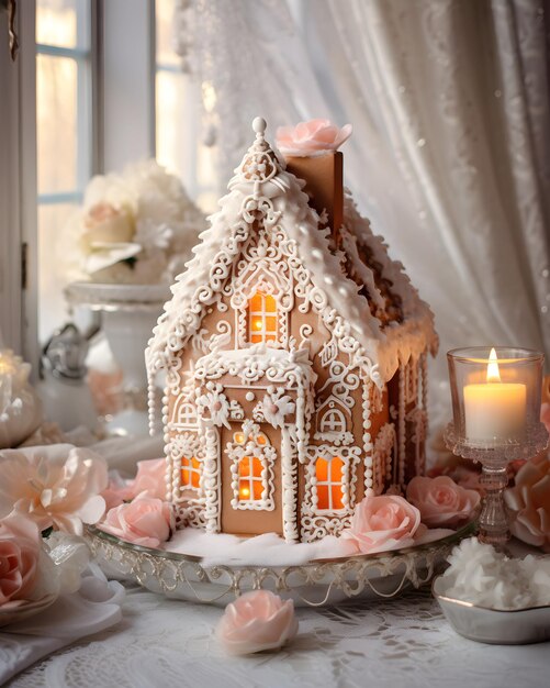 Photo homemade gingerbread house christmas concept gingerbread house cookies new year concept festive