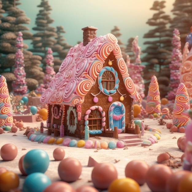 Homemade gingerbread house with colorful candies