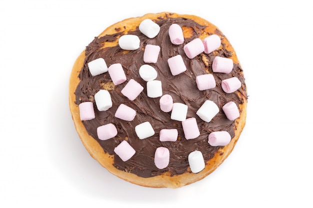 Homemade glazed and decorated chocolate easter pie isolated on a white background. Top view