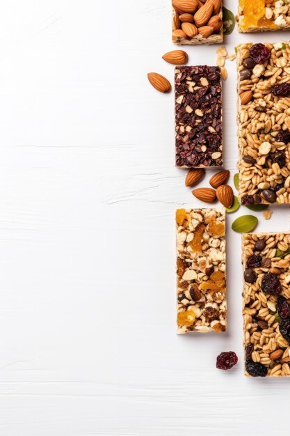 Homemade gluten free granola bars top view background