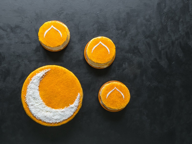 फोटो homemade golden cake with a crescent moon. ramadan wall