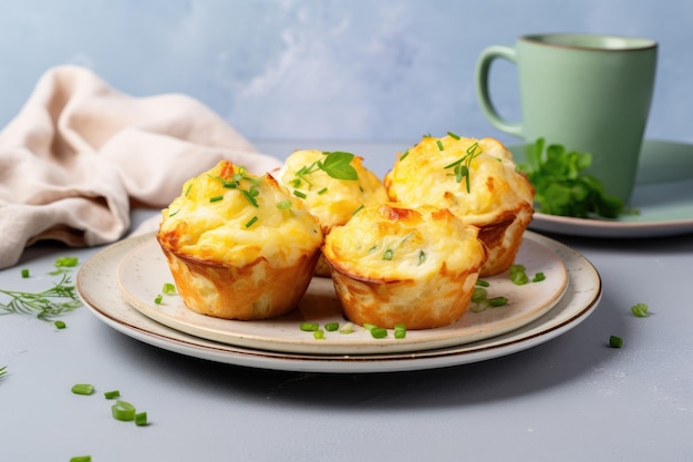 Homemade goodness on a plate egg and vegetable muffin with cheese and greens