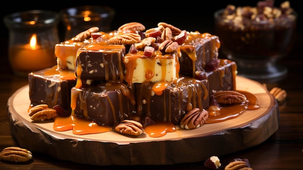 Homemade gourmet dessert chocolate caramel fudge