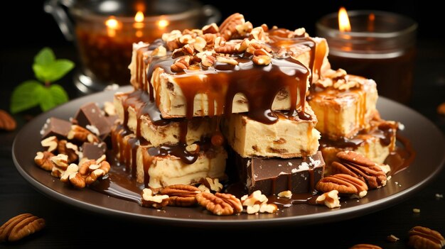 Homemade gourmet dessert chocolate caramel fudge