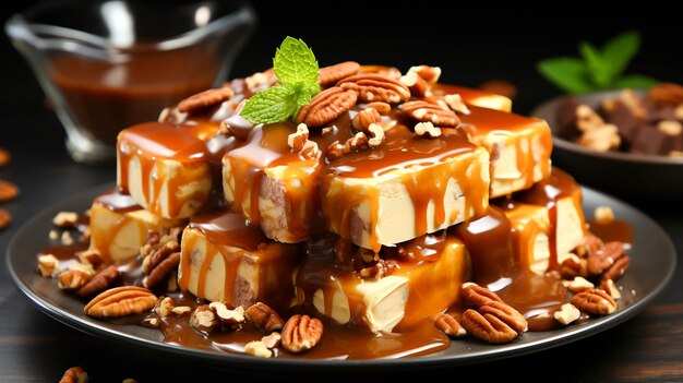 Homemade gourmet dessert chocolate caramel fudge