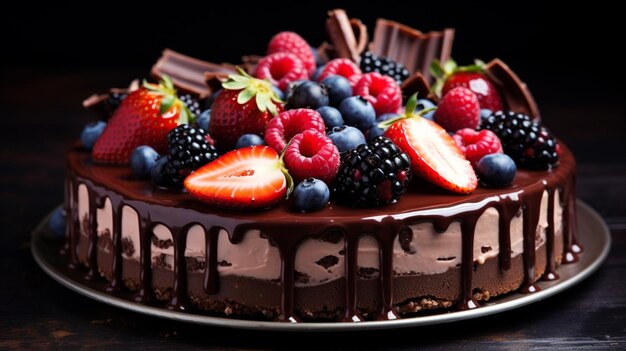 Homemade gourmet dessert chocolate cheesecake with fresh