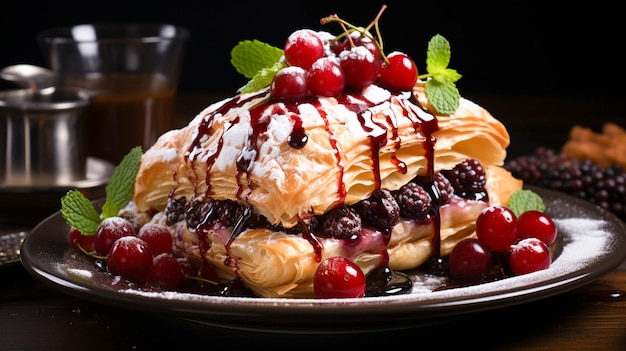 Homemade gourmet dessert sweet strudel with fresh fruit