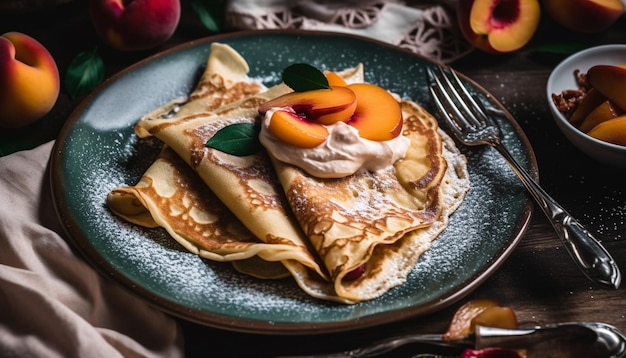 Homemade gourmet pancake stack with berry syrup generated by AI