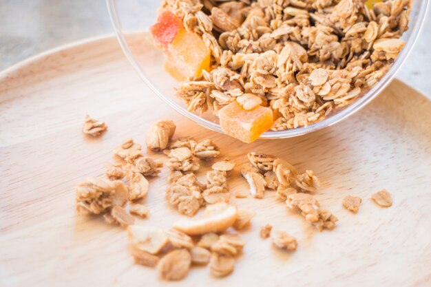 Homemade granola breakfast with dried fruit